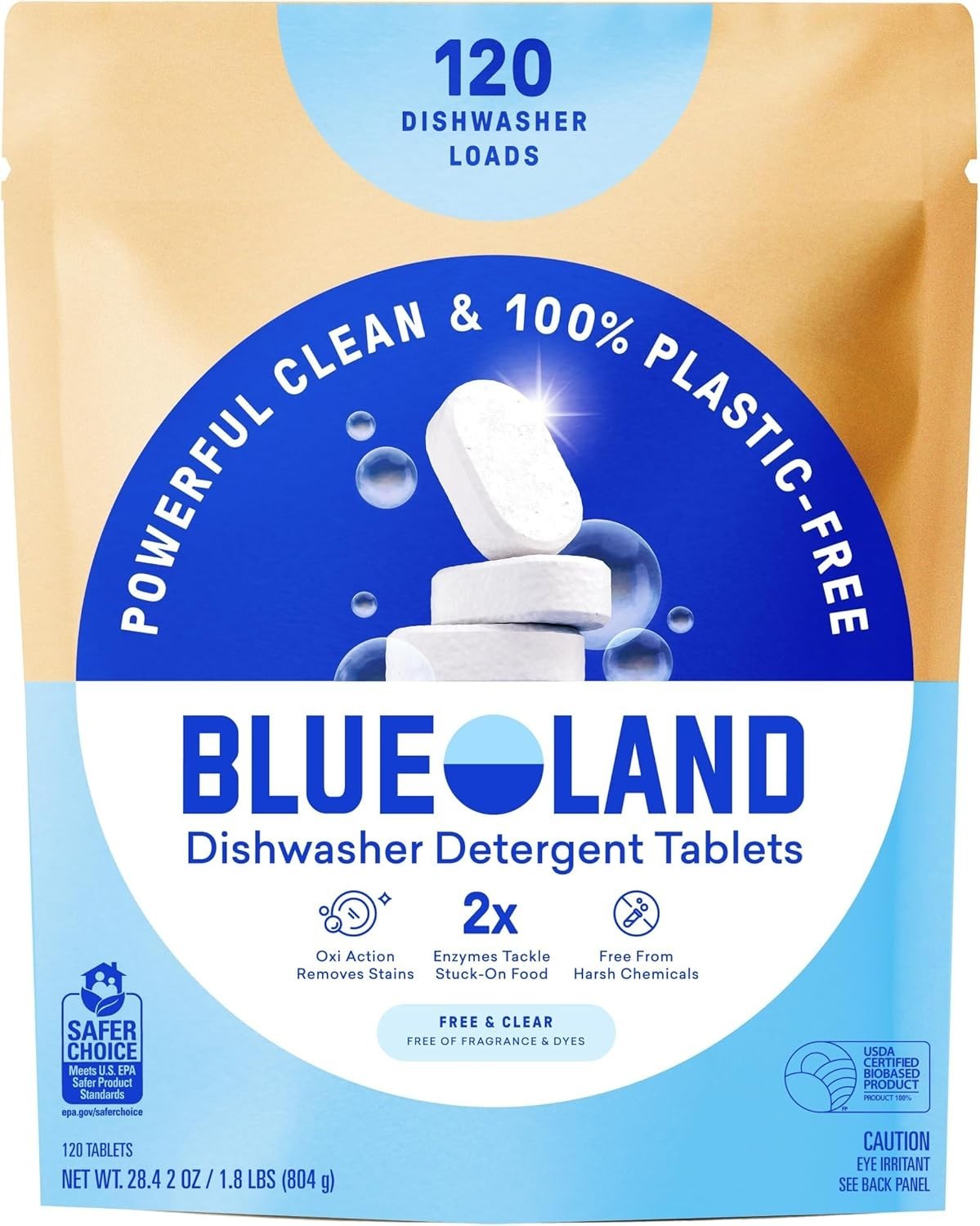 BLUELAND 100% Plastic-Free Dishwasher Detergent Tablets, 120 Count - 2 PACK