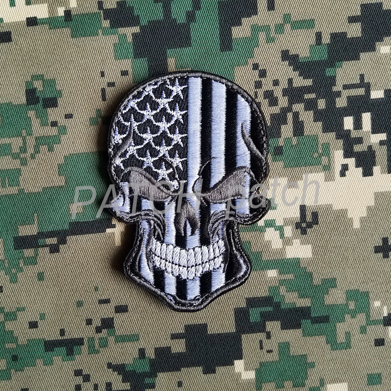 USA SKULL FLAG  HOOK LOOP PATCH TACTICAL ARMY EMBROIDERED BADGE DARK GRAY*1