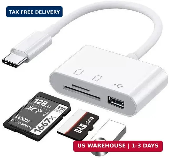 USB C SD Card Reader, USB C to Micro SD TF Memory Card Reader, 3-in-1 USB Camera