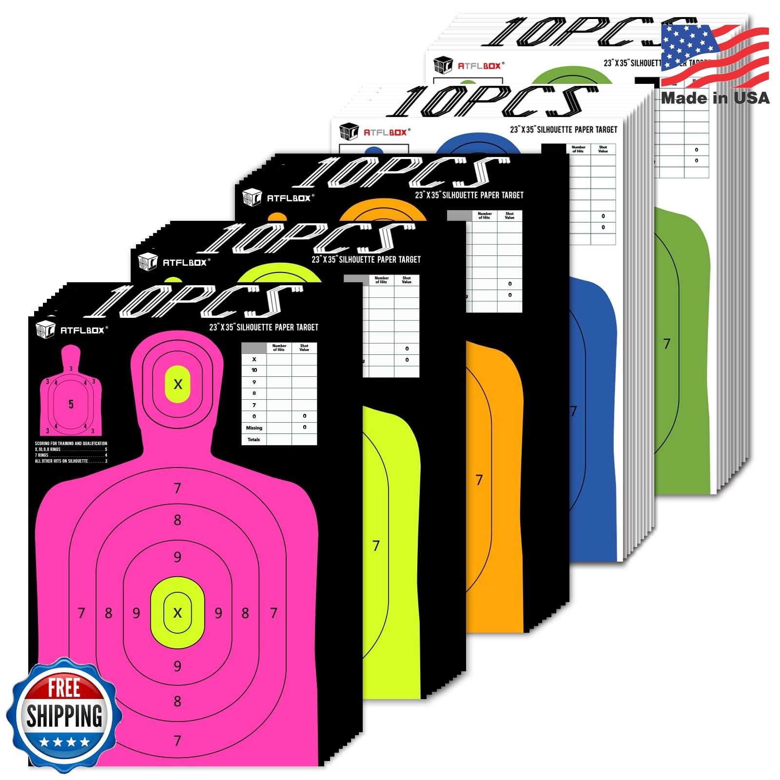 Atflbox 5-Color Silhouette Paper Target for The Range, 23X35 inch High Visibilit