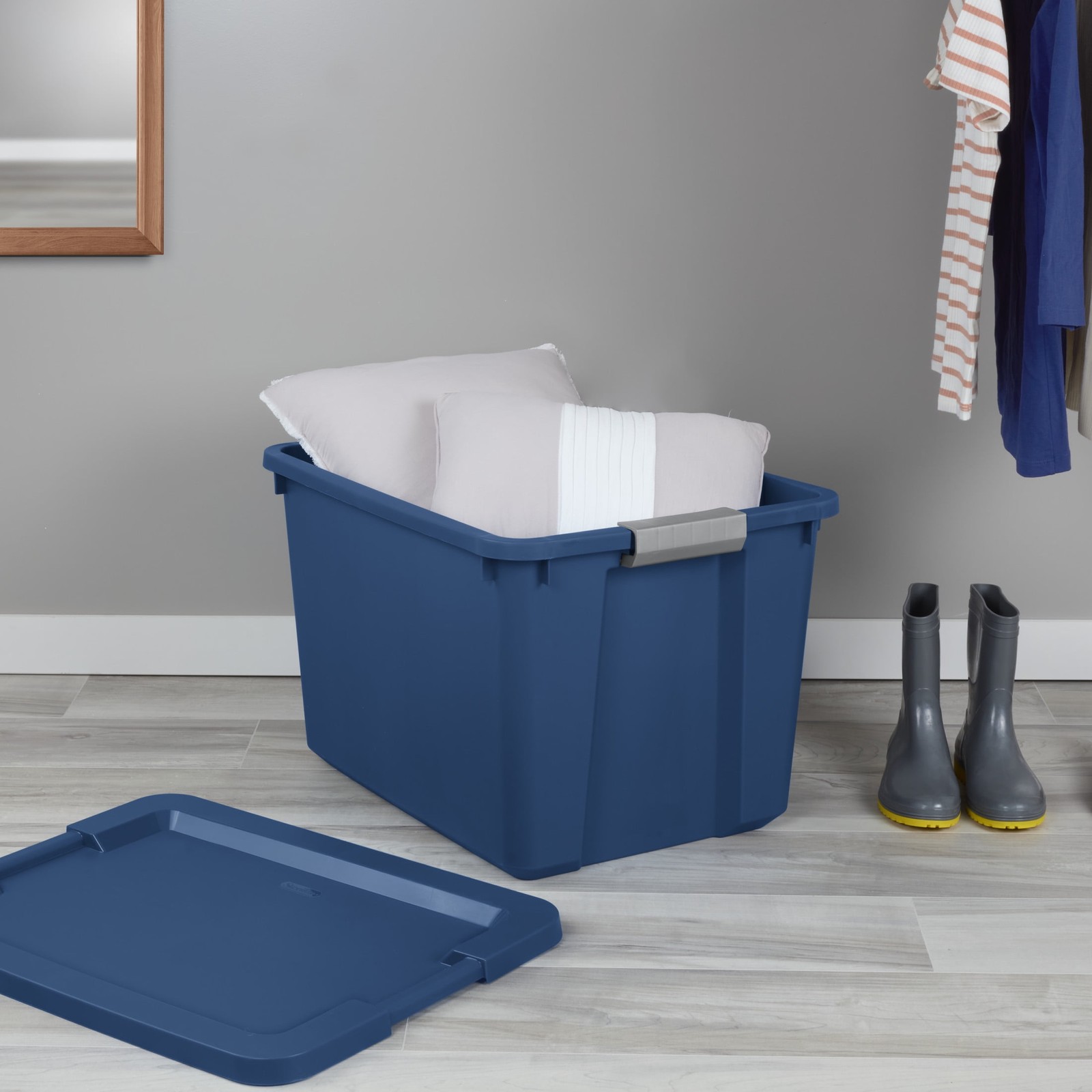 20 Gallon Large Storage Bin, Plastic Storage Container with Latch Lid, Blue