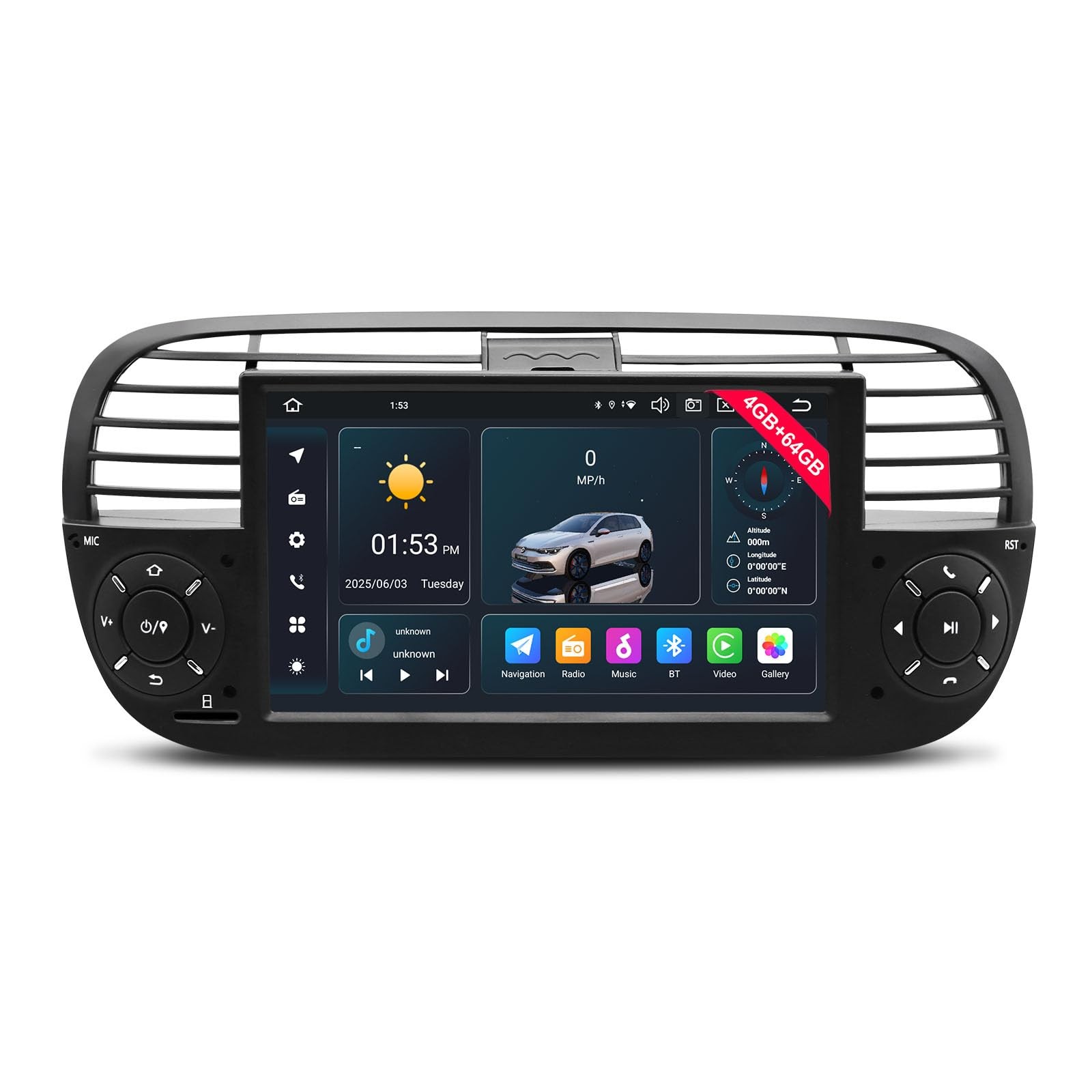 Car Radio for Fiat 500 2007-2015 with 7 inch QLED IPS Touchscreen, Android 14...
