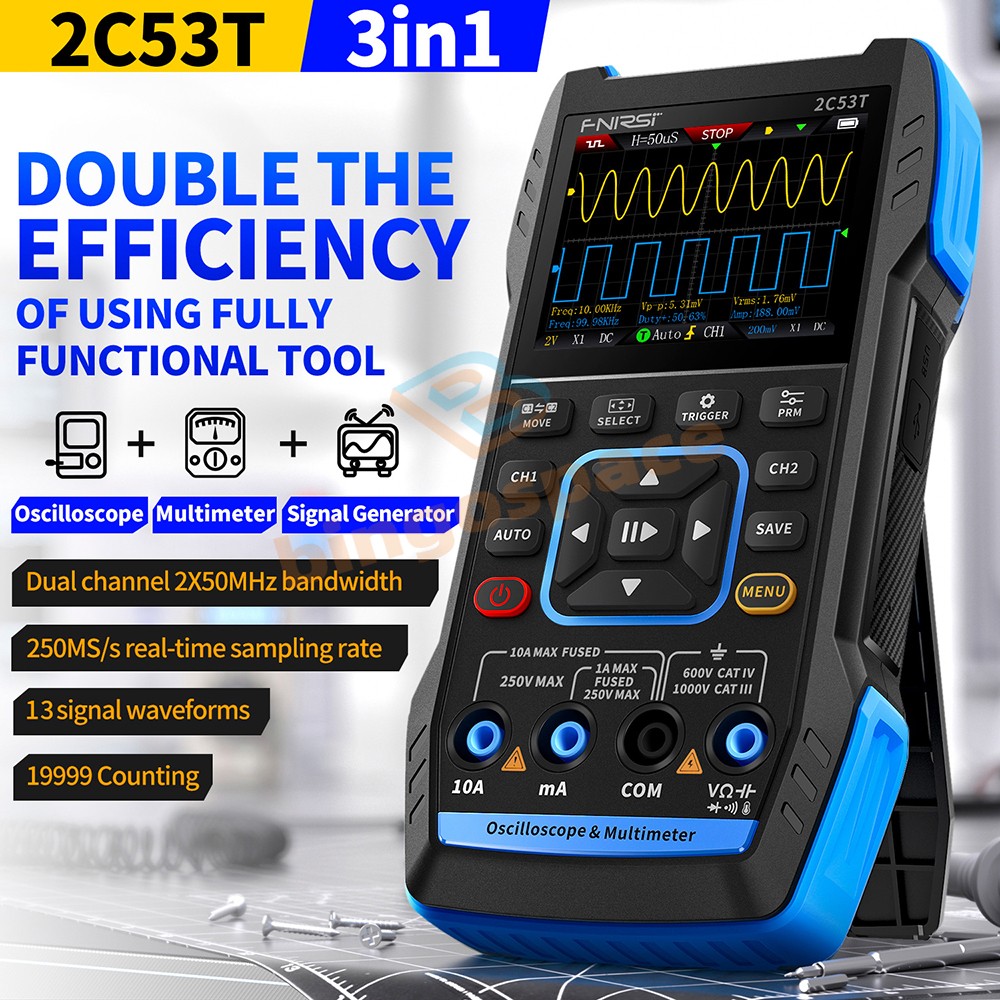 FNIRSI 2C53T Digital Oscilloscope Multimeter Tester Signal Generator 50MHz 2-CH