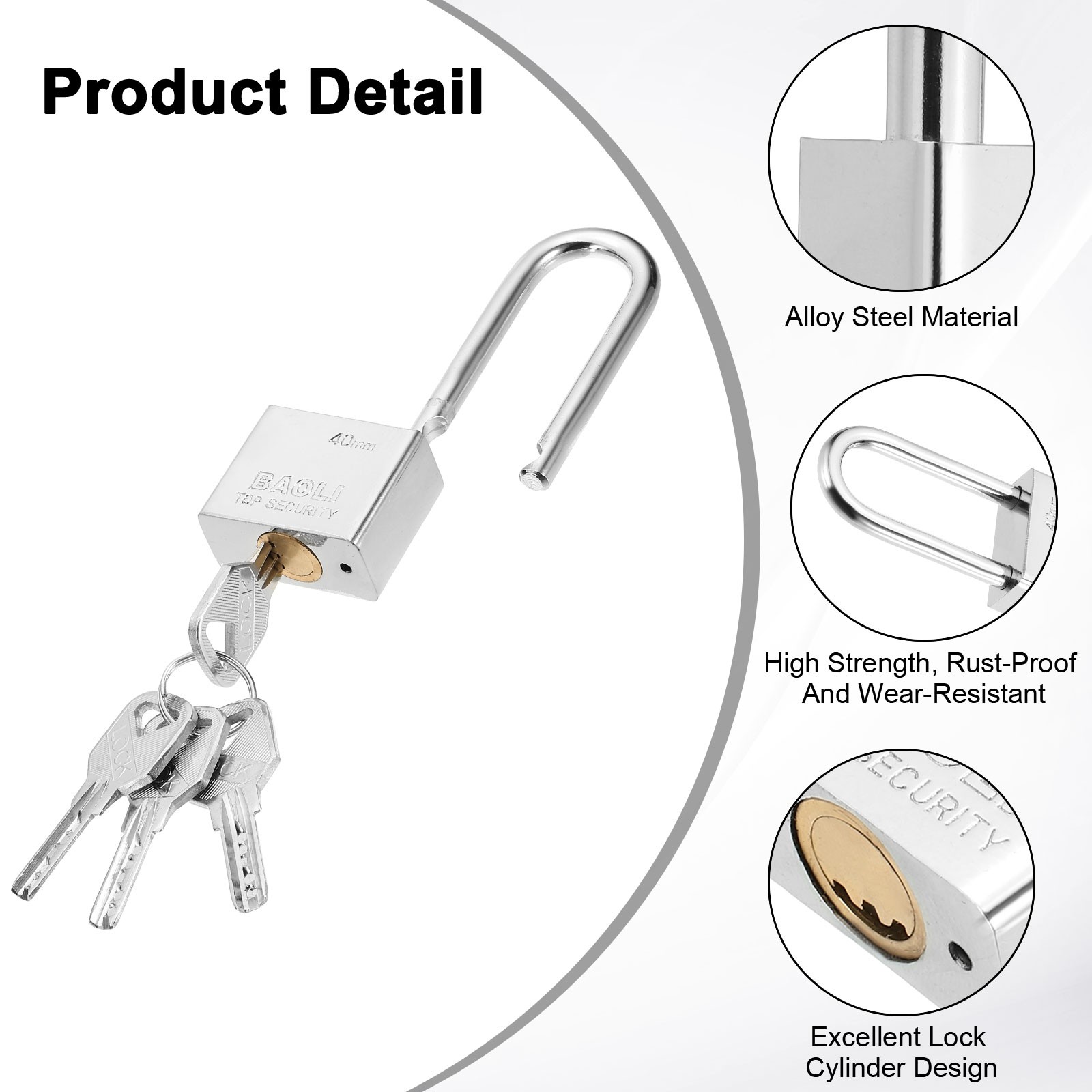 40 x 20 x 90mm Heavy Duty Lock Alloy Steel High Security Padlock with 4 Keys
