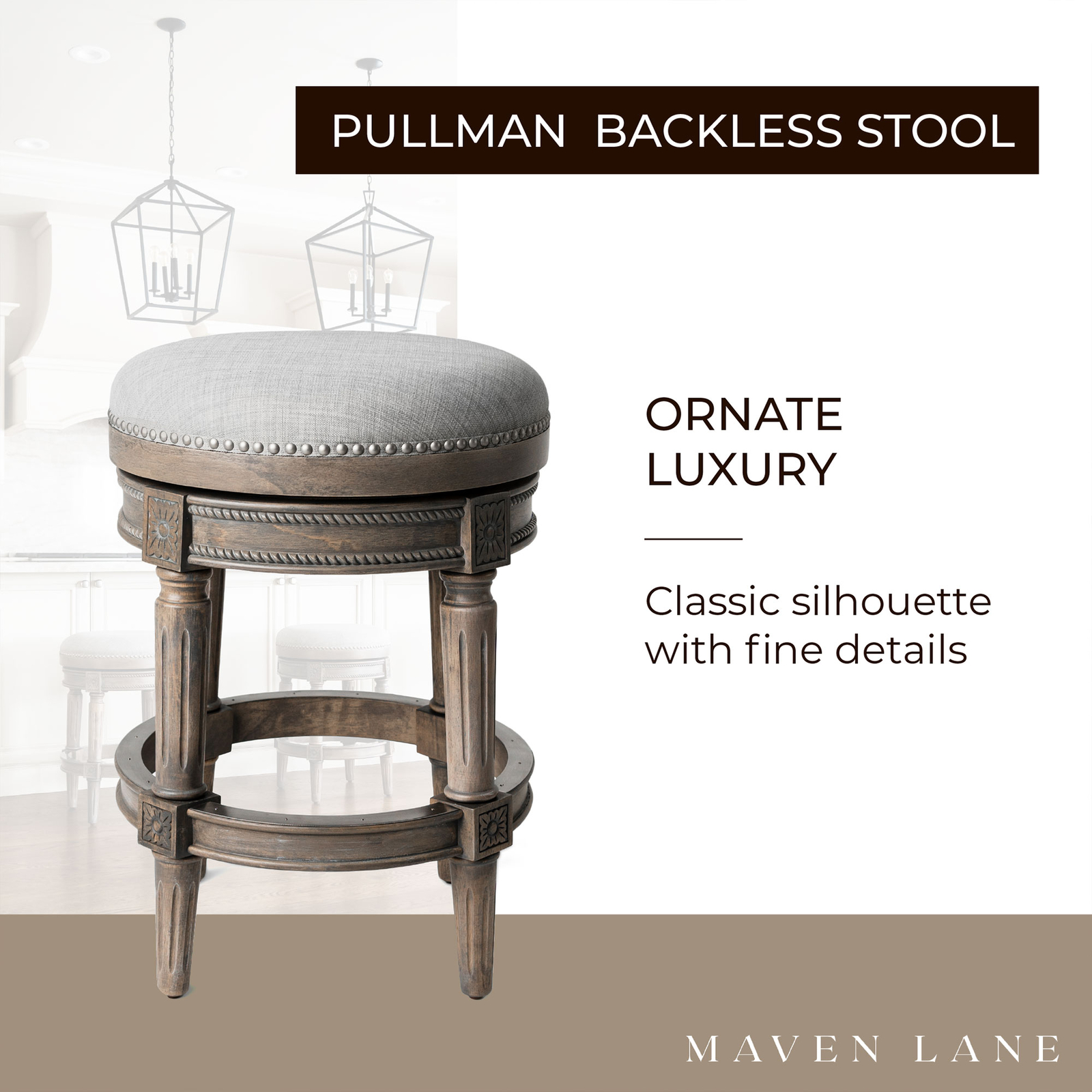 Maven Lane Pullman Backless Swivel Kitchen Counter Stool, Reclaimed Oak