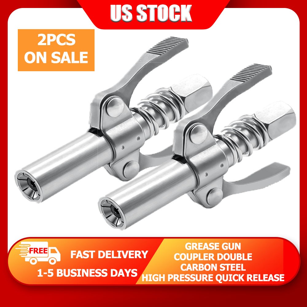 2PACKS Heavy Duty Grease Coupler Double Handle Oil Nozzle Carbon Steel ON SALE