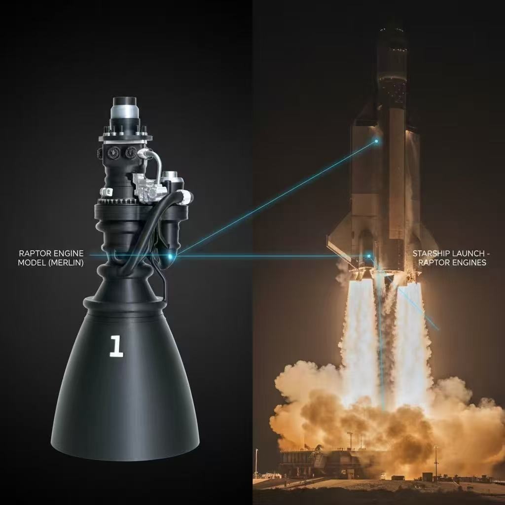 SpaceX Raptor 3 Engine Model 3D Printed Static Display Ornament Collection Decor