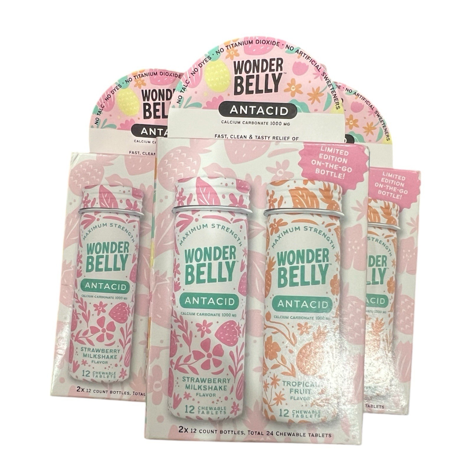 2 Pack Wonder Belly Antacid, 2 N 1 Strawberry - Tropical Fruit,