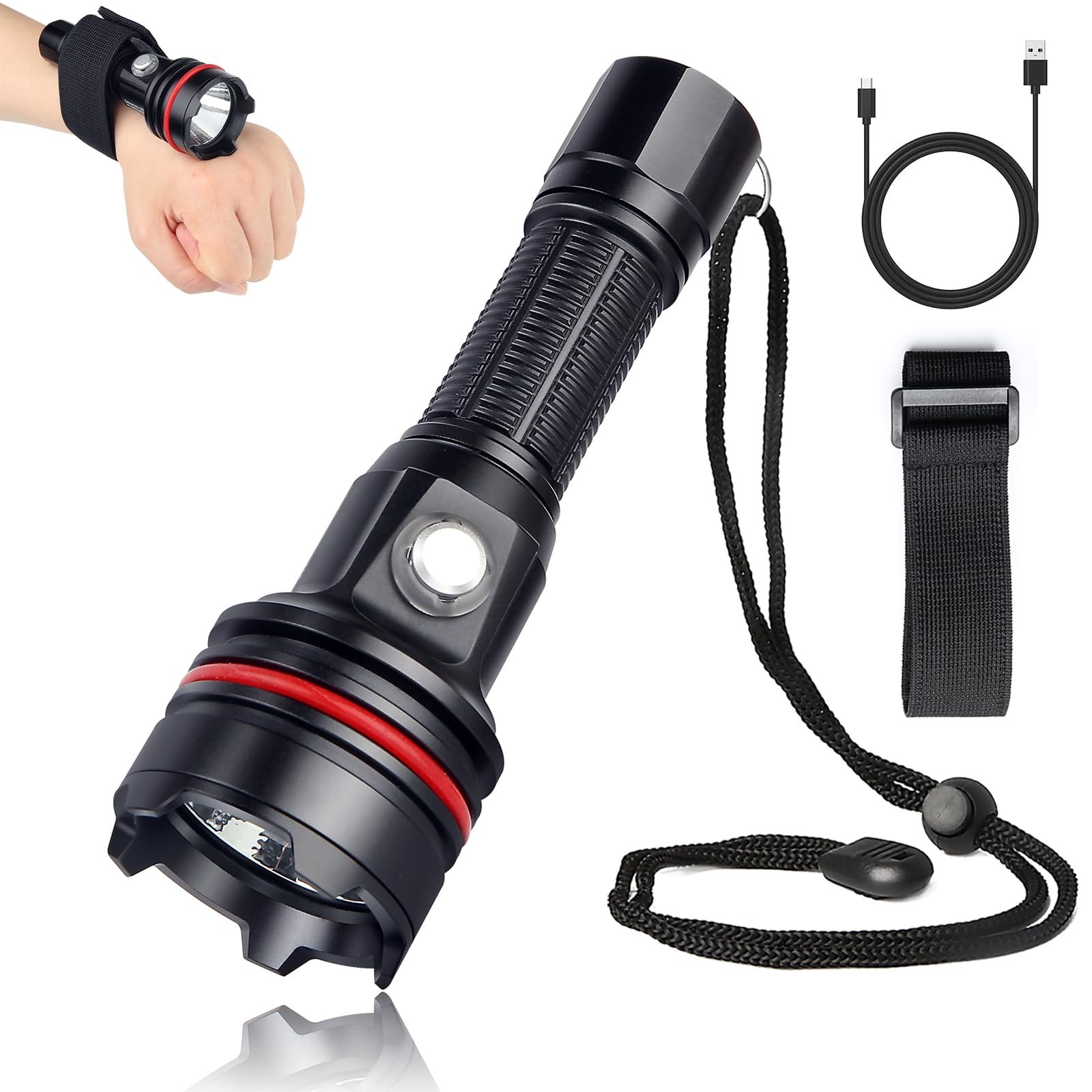 14S 2000 Lumens Underwater Flashlight with Hook and Loop Straps - 6 Modes Sup...