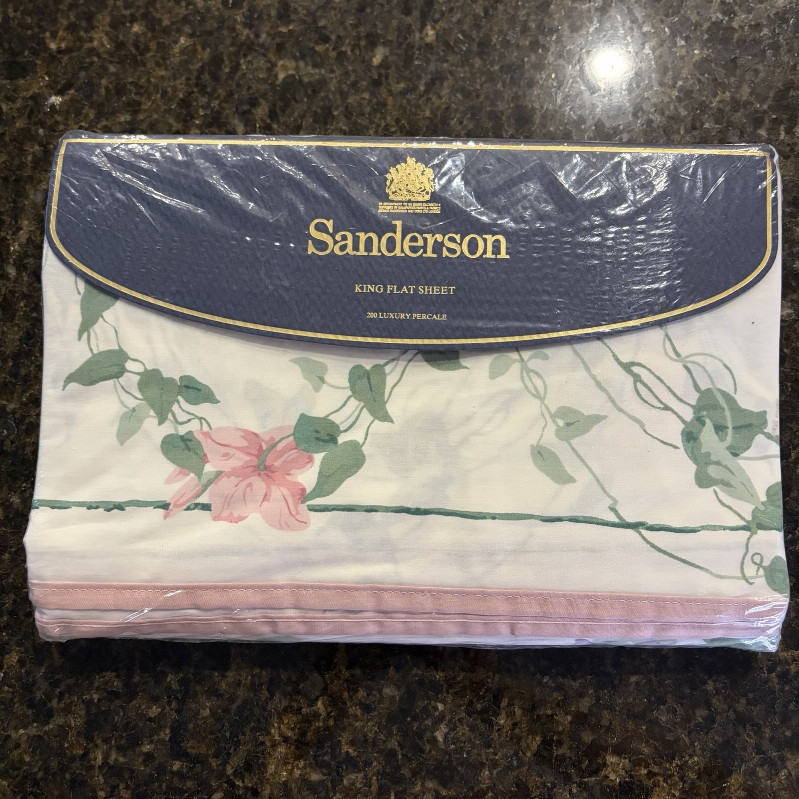 Vintage 1991 Sanderson VILLE DE LYON Luxury Percale King Flat Sheet  NEW
