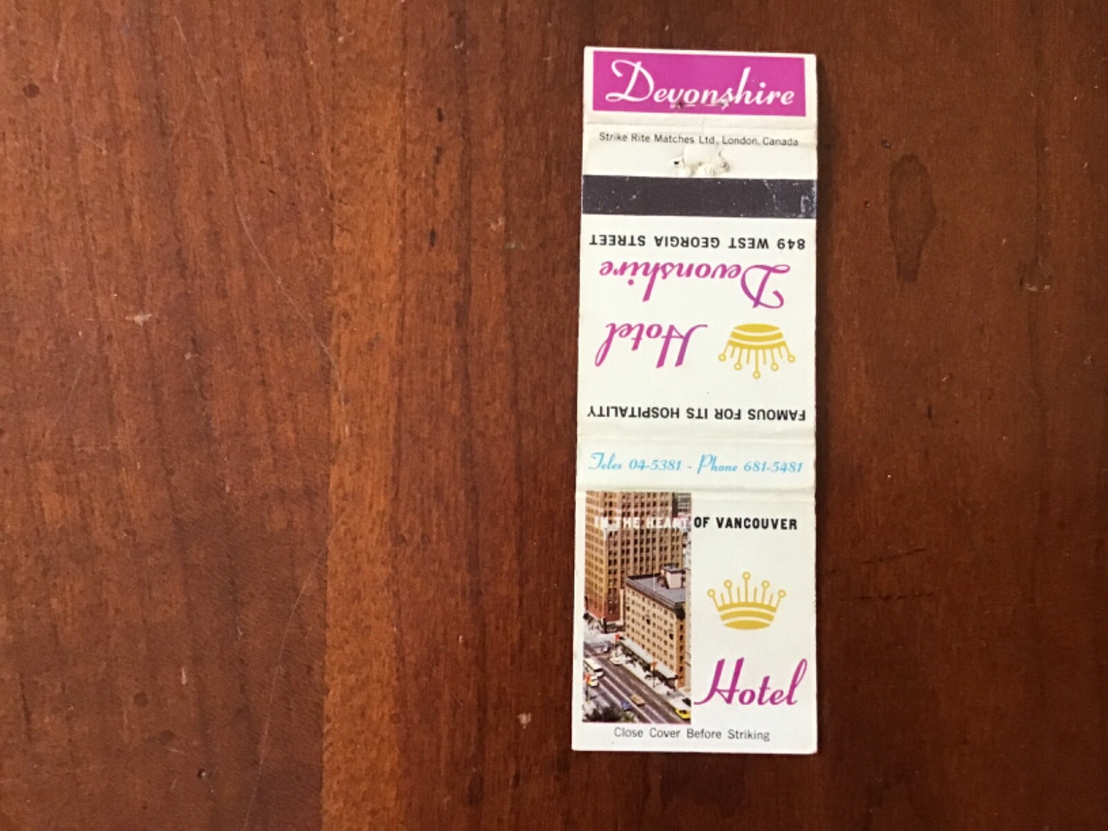 Matchbook Cover - Hotel Devonshire Vancouver BC