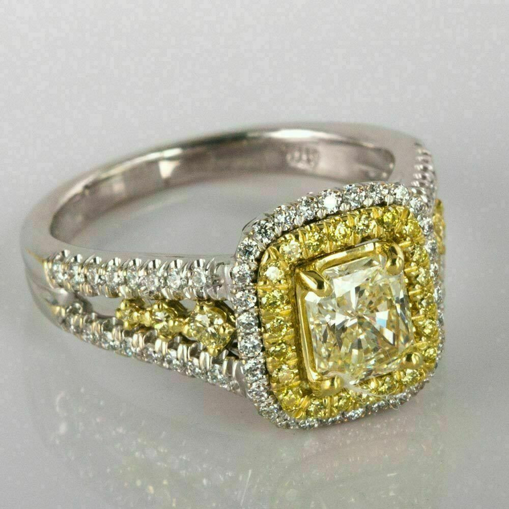 2 Ct Yellow Radiant Lab-Created Citrine Halo Wedding Ring In 14k White Gold Ove