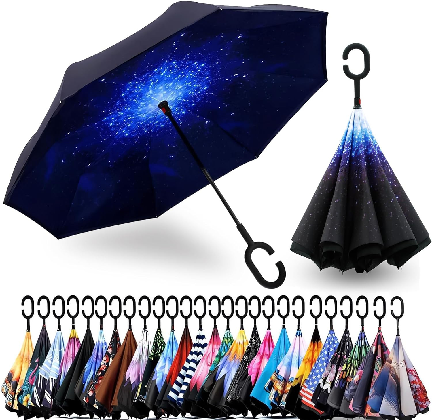 49/56 Inch Inverted Reverse Upside down Umbrella, Extra Large Double Canopy Vent