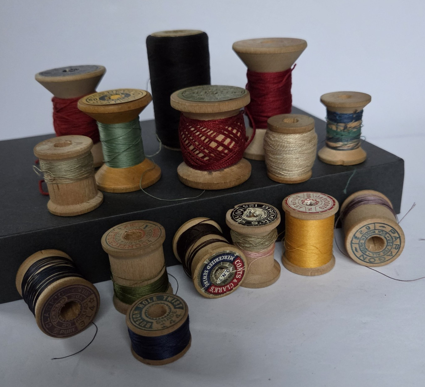 Vintage Wooden Wood Thread Spools Lot of 15 Variety Color & Manufacturer