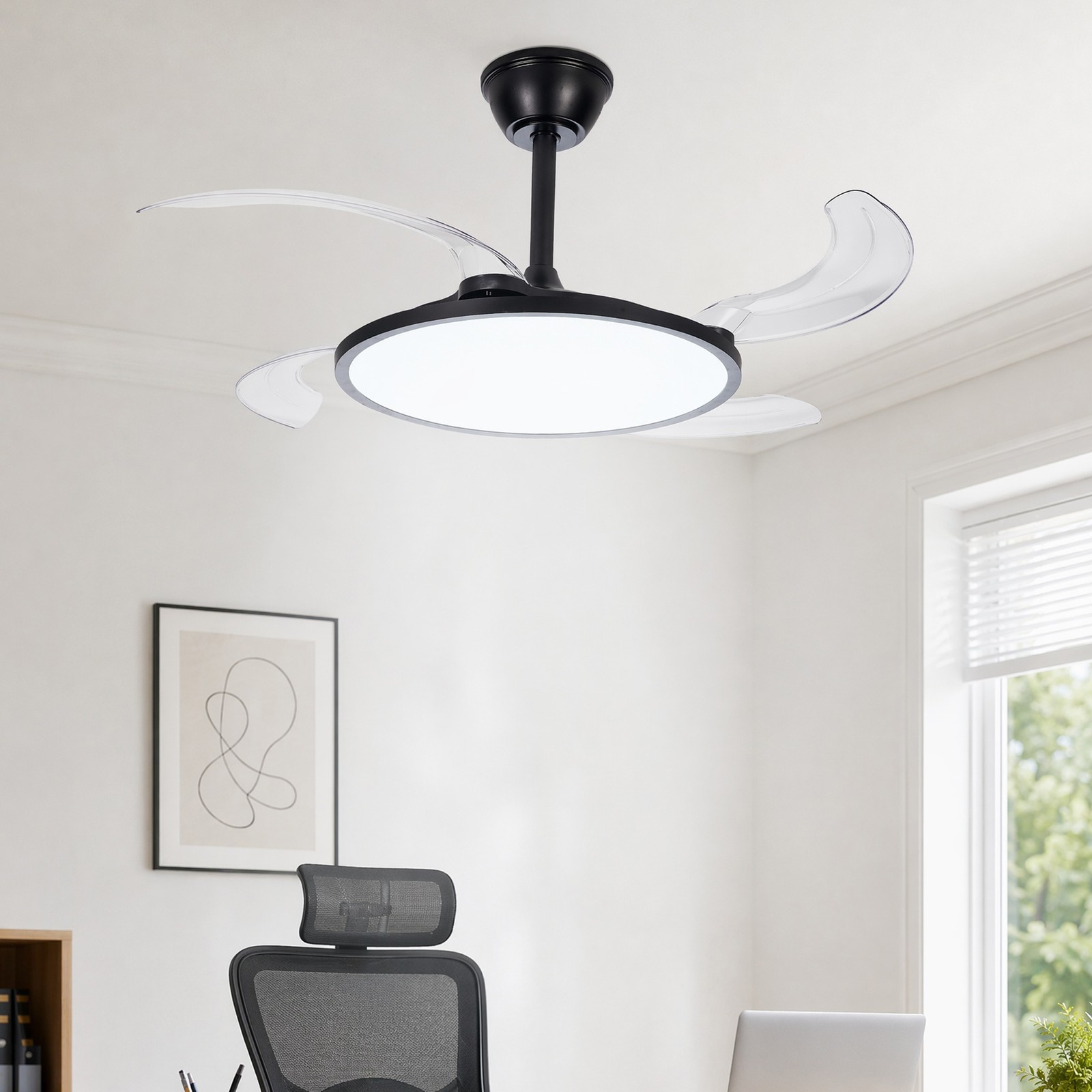 42 inch Black Low Profile Retractable LED Ceiling Fan Remote Control with Light