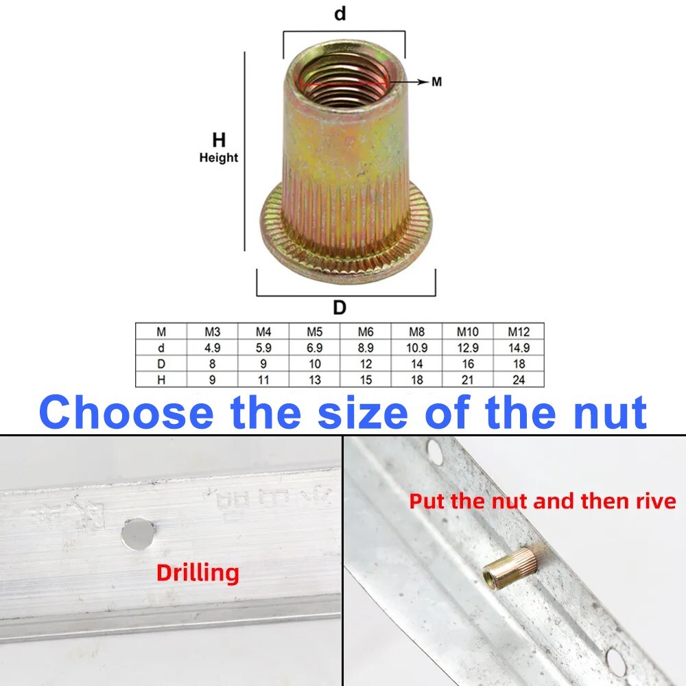 Hand Rivet Nut Gun Head Nuts Simple Installation Manual Riveter Rivnut Tool Kit