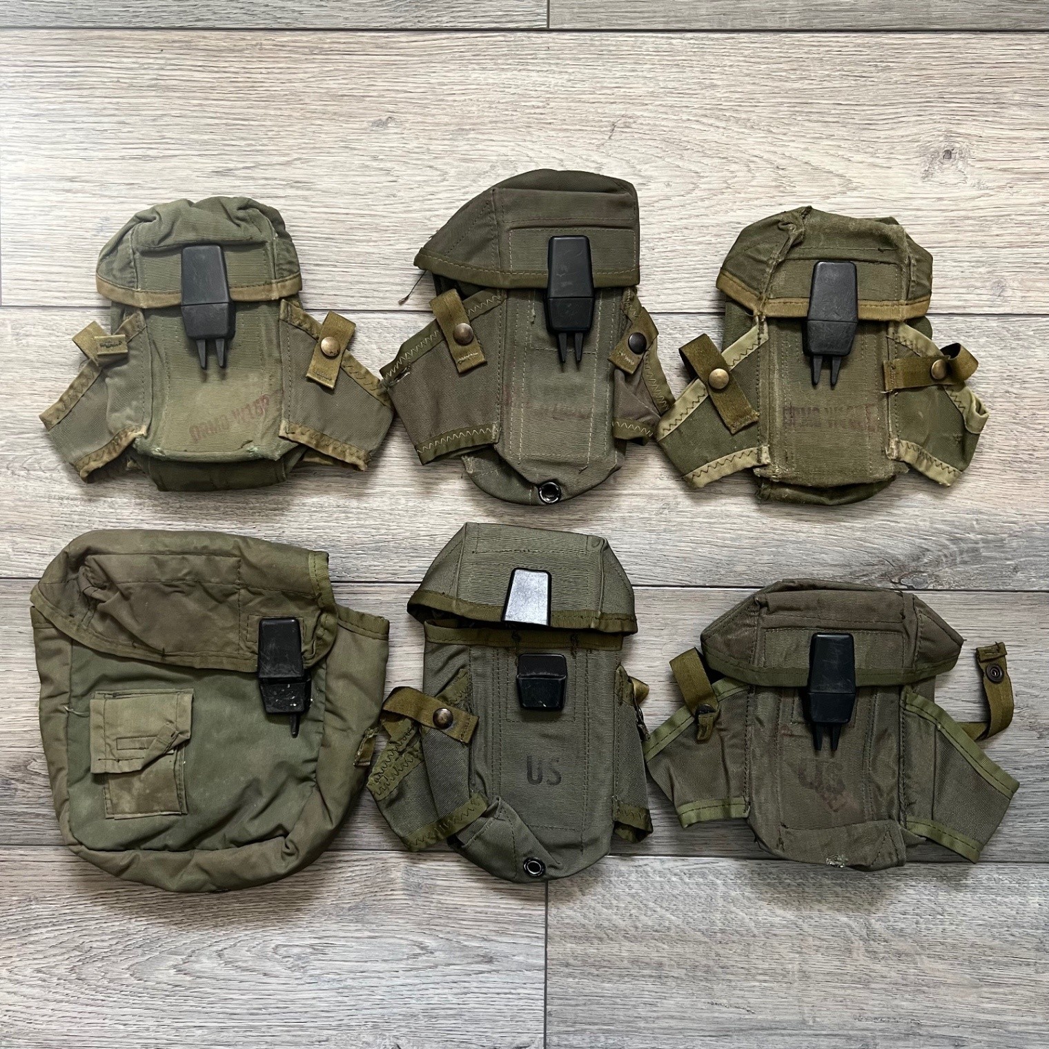 Lot of 6 Vintage U.S. Army Olive Drab Field Pouches Canteen Ammo Utility Vietnam