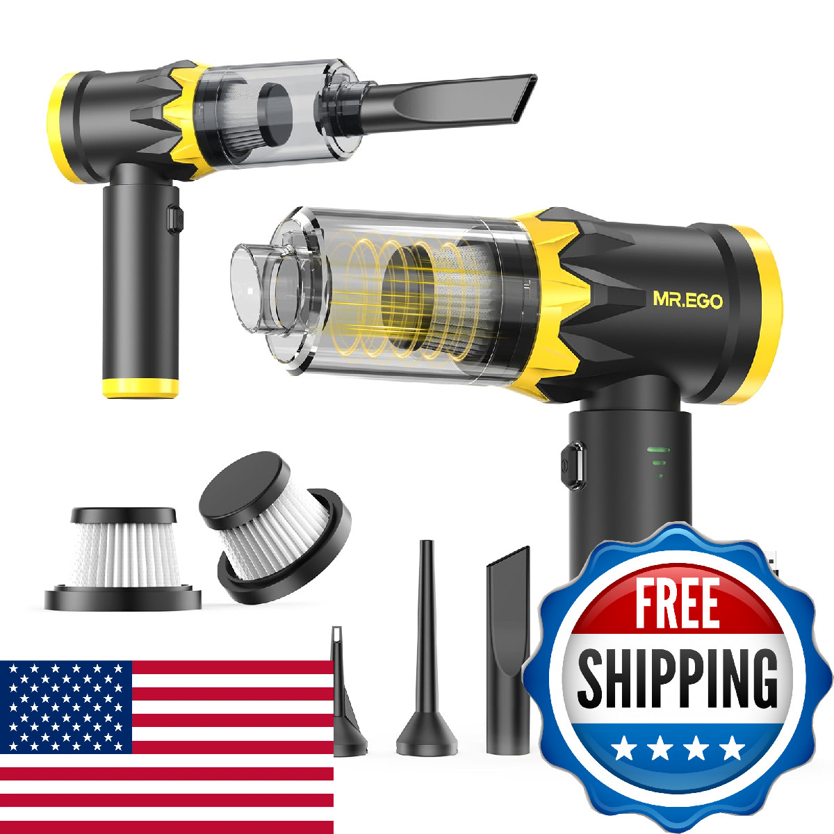 Mr.ego Handheld Car Vacuum Portable Cordless 20000Pa High Power Suction Mini Vac
