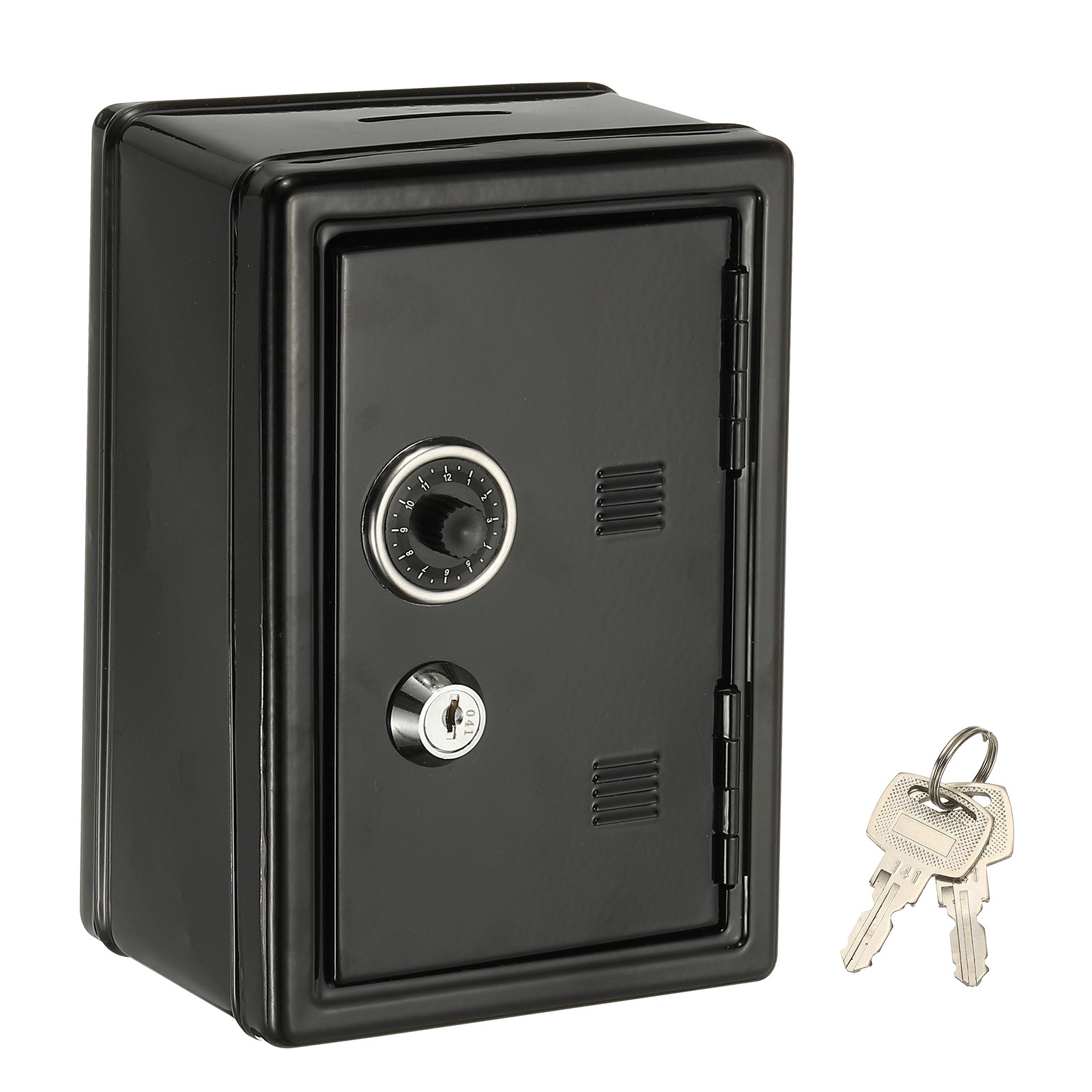Mini Safe Money Locker Small Bank Money Saving Boxes with Tray 2 Keys, Black