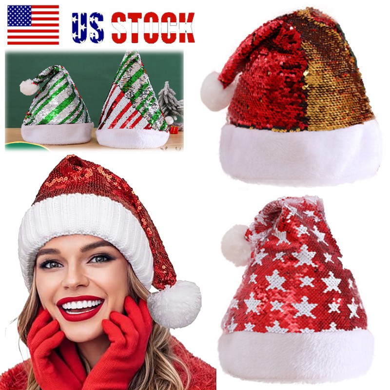 Santa Hat, Flip Sequin Christmas Hats for Teens & Kids, Festive Claus Hats Gift
