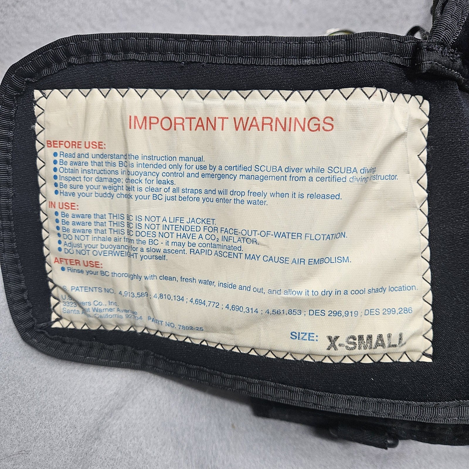 US Divers Auqa-Lung Calypso BCD Vest X- Small