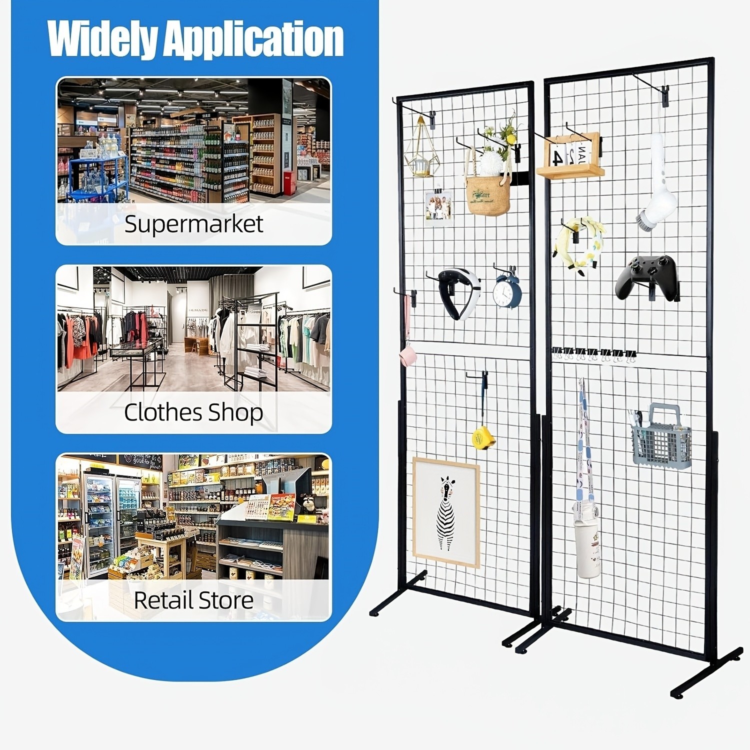 2PACK Floor Standing Wire Grid Display Rack, Double-Sided Display Tower with T-B
