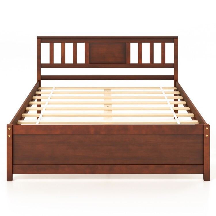 Full Size Modern Platform Bed Frame Wooden With Headboard and Wood Slat Support