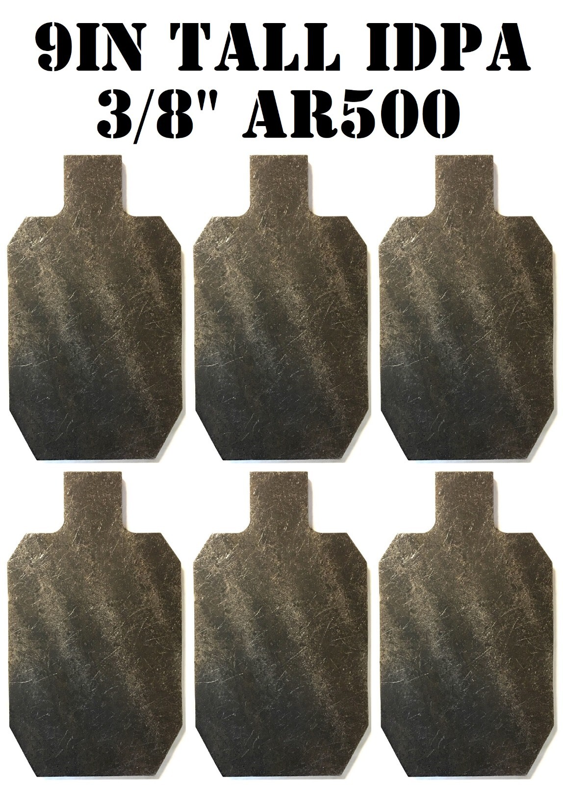 3/8" AR500 9" Tall IDPA/IPSC Steel Targets - for Plate Racks/Dueling Trees - 6pc