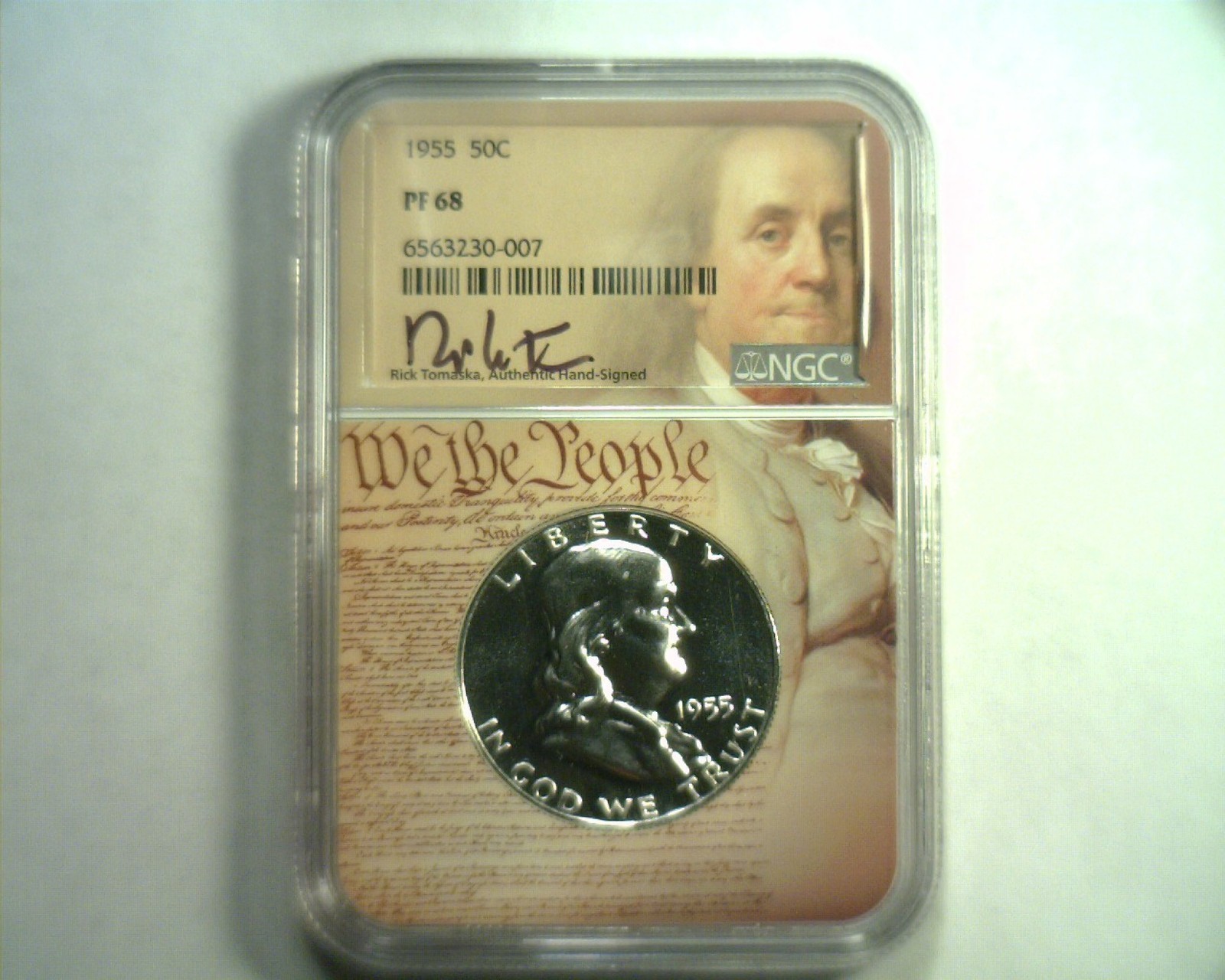 1955 FRANKLIN HALF DOLLAR NGC PF 68 RICK TOMASKA HAND SIGNED NICE ORIGINAL COIN