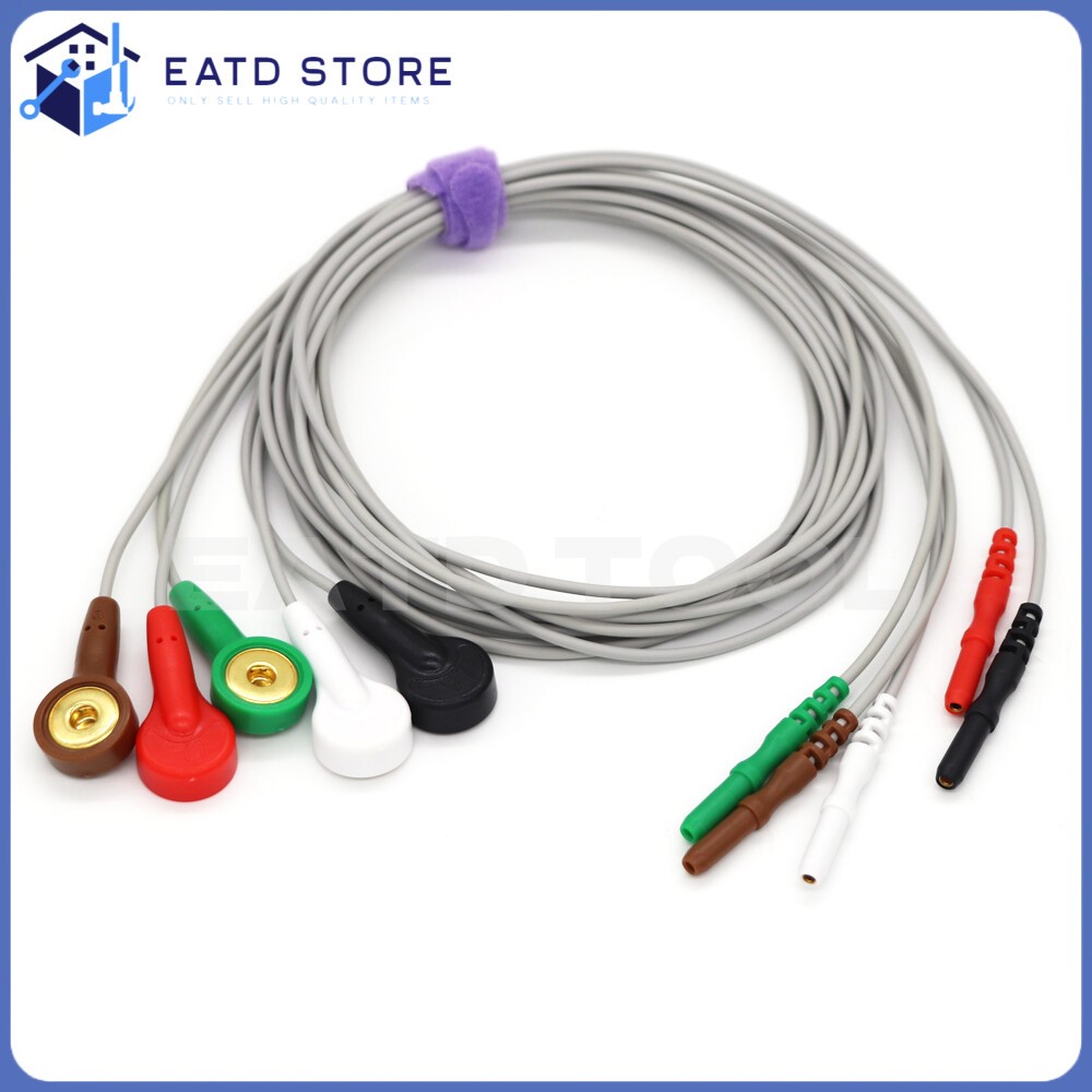 Din1.5mm TPU cable 5 Lead 3ft ECG EKG leadwire Snap Holter Recorder ECG Monitor