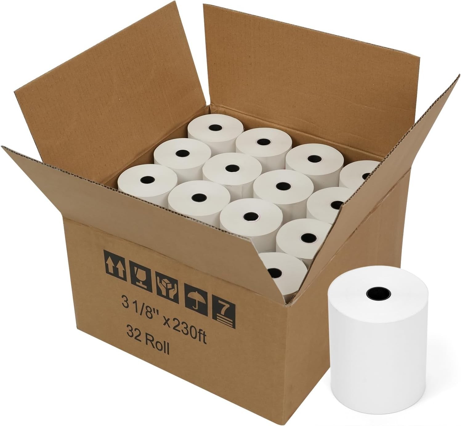 Smooth Finish Thermal Receipt Paper 3 1/8" x 230' - 32 Rolls for Easy Reload