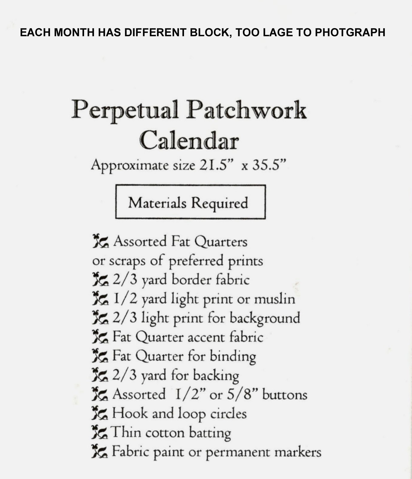 Perpetual Patchwork Calendar Quilting Pattern by Woodside Country Store