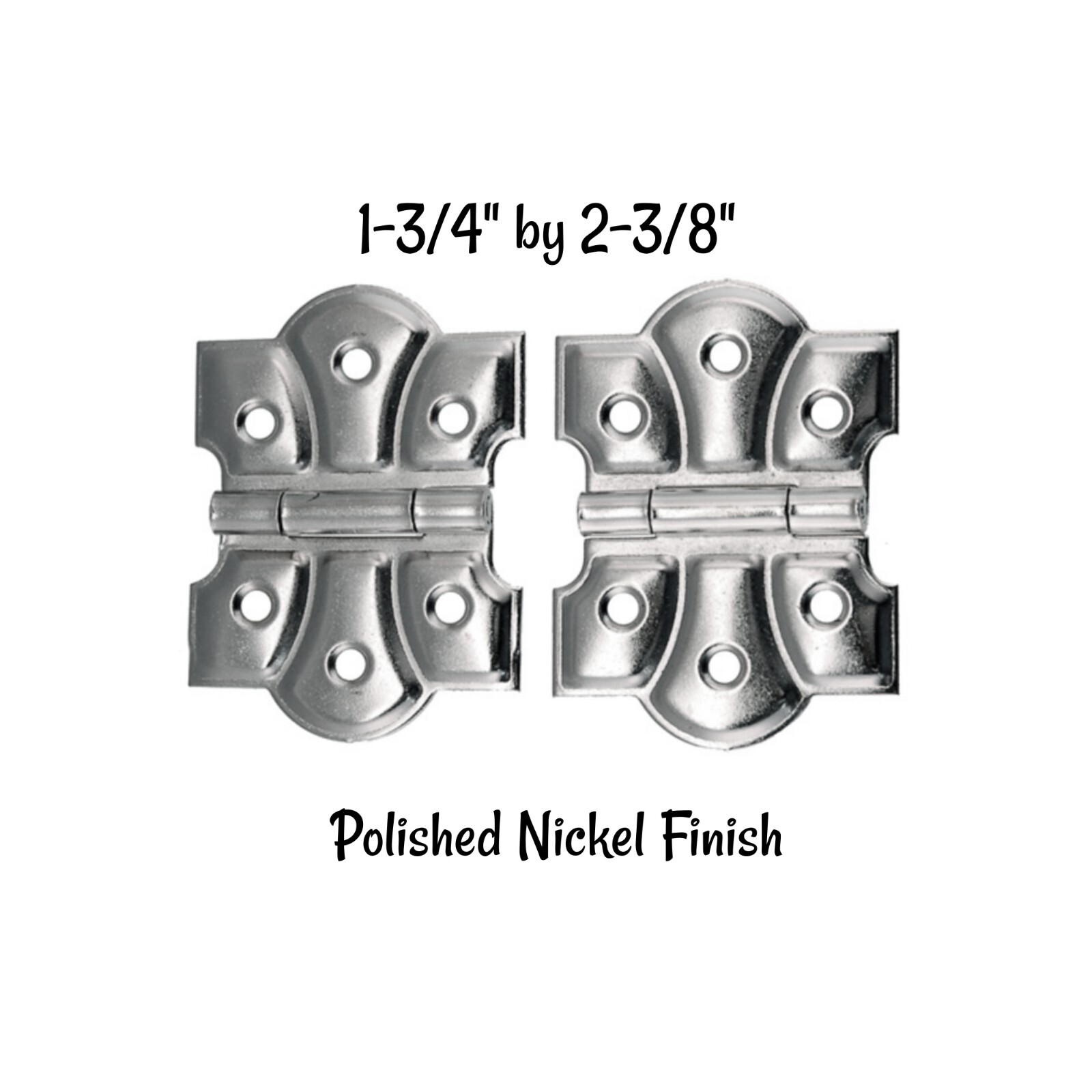 Pair of Embossed ornamental hinges Nickel Plated Finish Antique Vintage Style