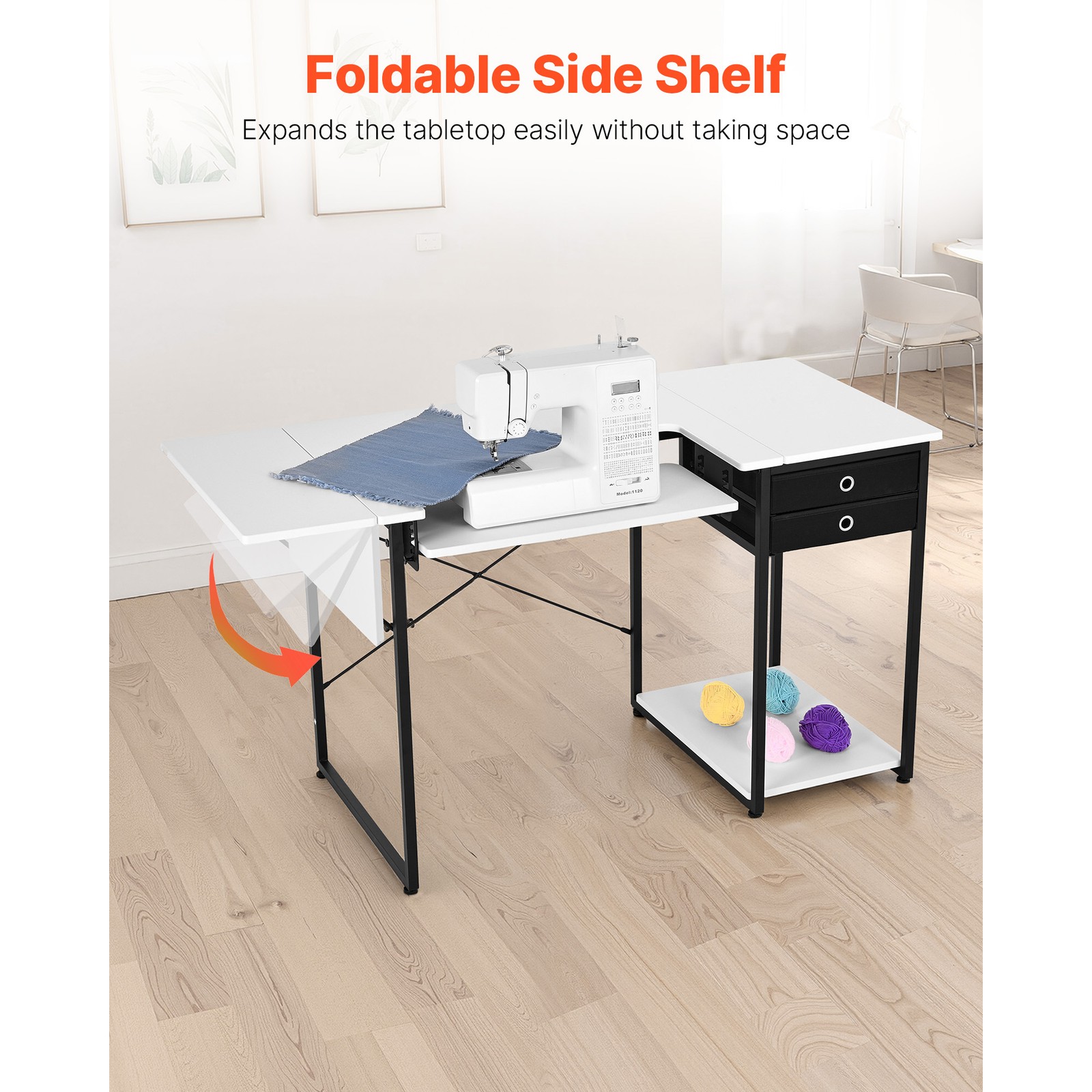 Uimoso Multipurpose Sewing Machine Table with Drawers and Foldable Shelf