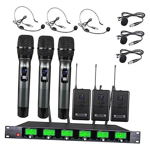 6 Channel Microphone Wireless Microphone System UHF 3 Handheld Mic 3 Headset 3