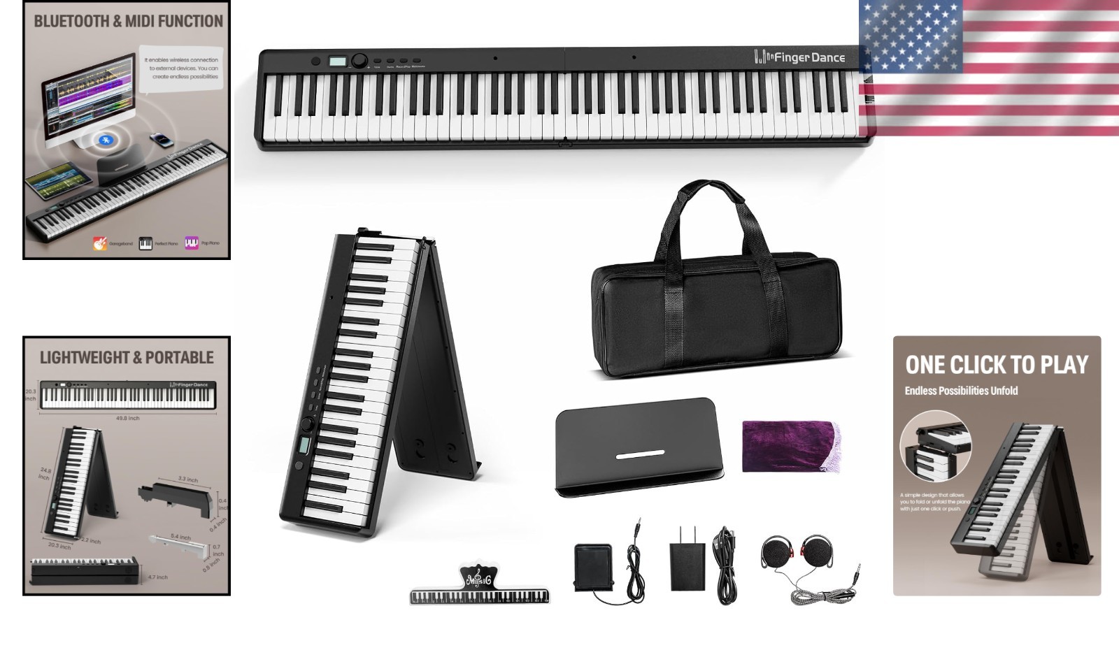 Foldable Full Size Piano w/ Storage Bag