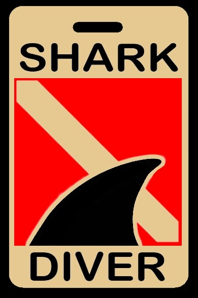 Lo-Viz Tan SHARK DIVER with Dorsal Fin SCUBA Diving Luggage/Gear Bag Tag-New