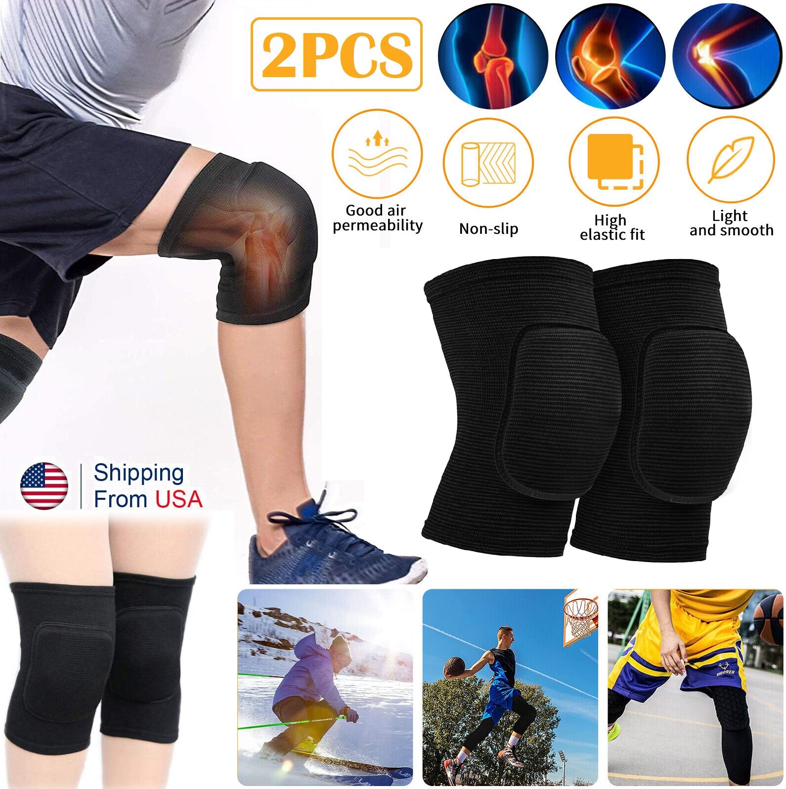 Breathable Knee Pads Knees Protective Volleyball Dance Yoga Men Women Kids USA