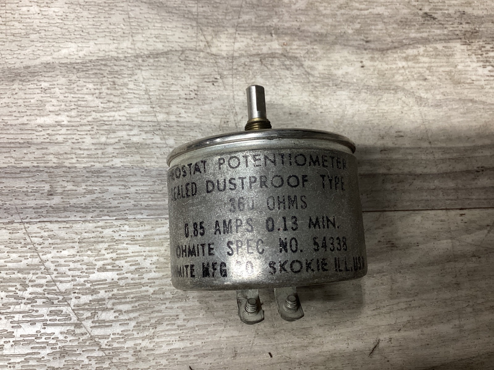 Ohmite 54338 Rheostat Potentiometer 0.85A 360 #122N145