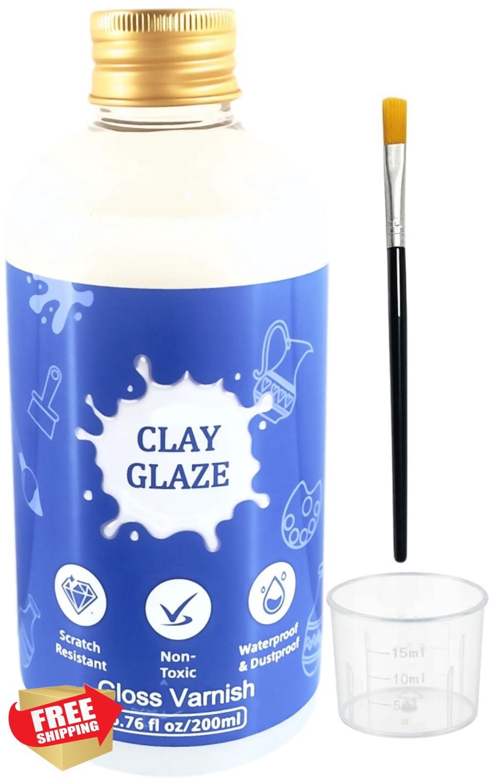 Air Dry Clay Varnish 200ml Gloss Sealant Scratch Resistant Waterproof Brush