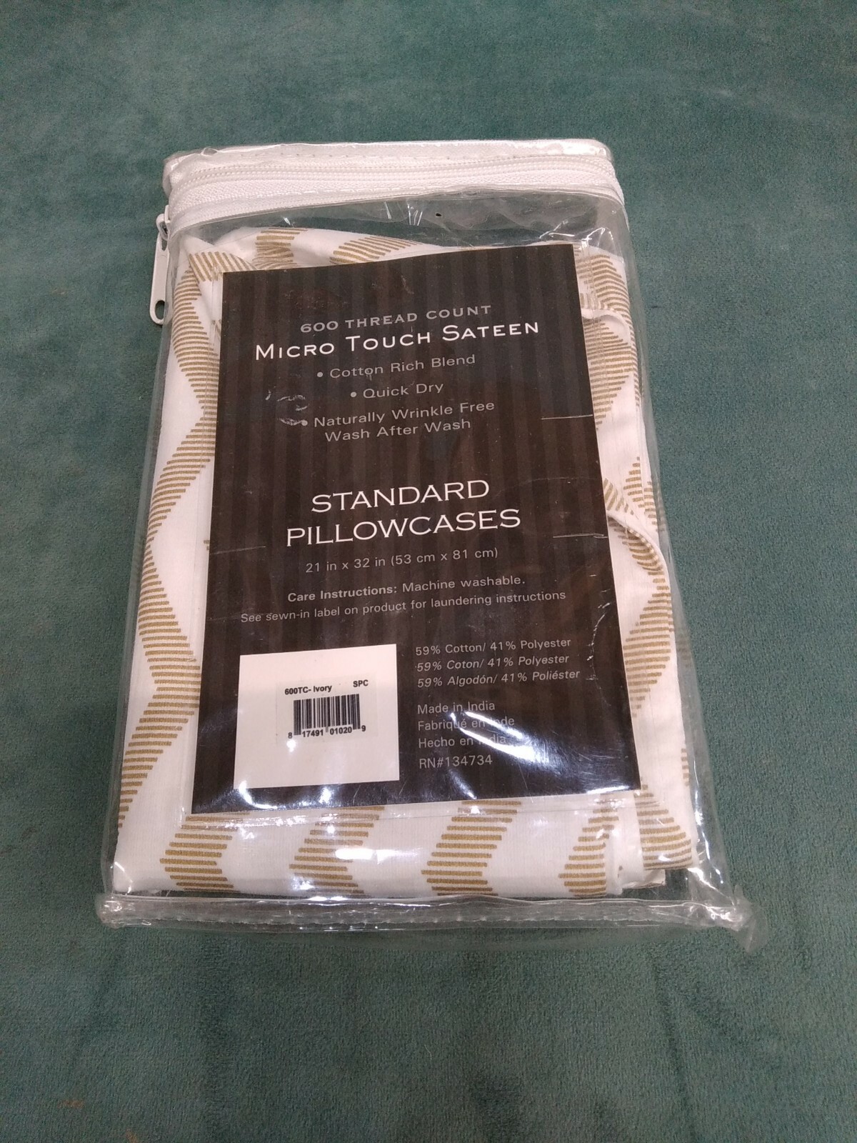 600 TC Cotton Blend STANDARD Pillowcases ivory/tan Micro Touch Sateen new in pk