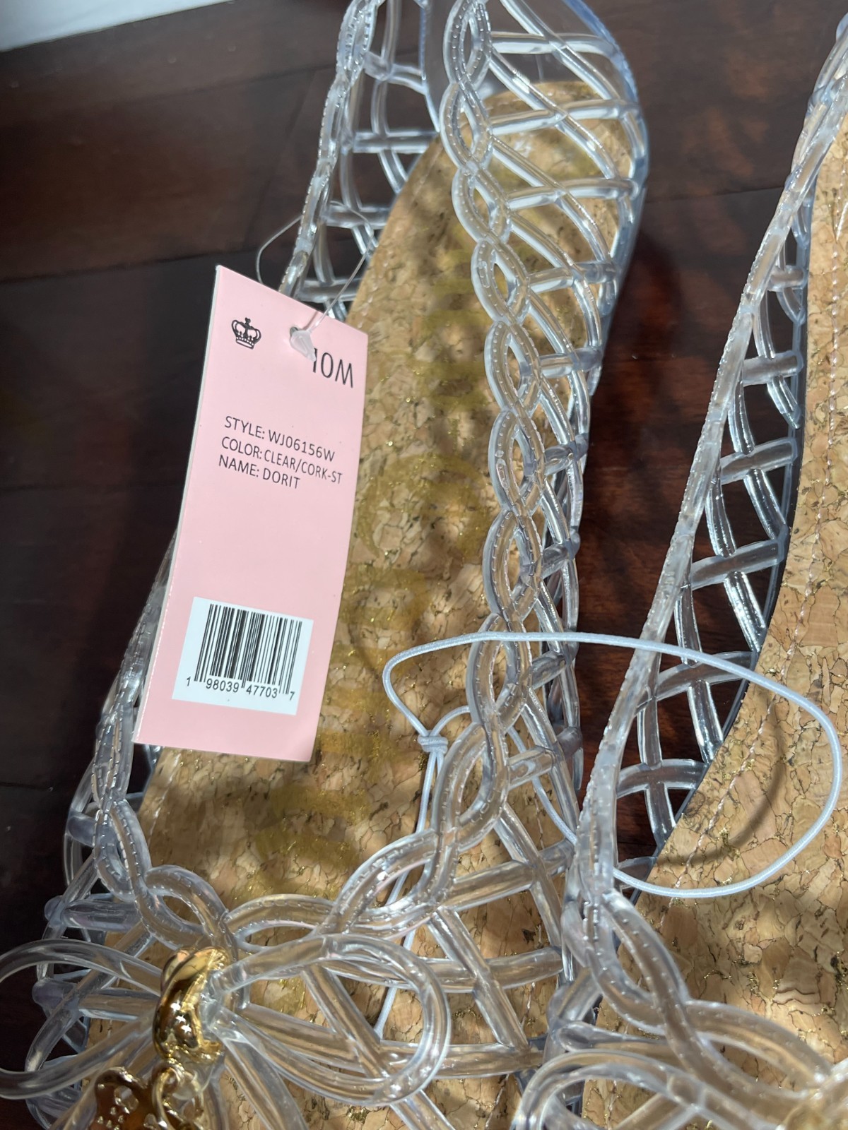 Juicy Couture Clear Jelly Ballet Flats Cork Insole Bow Charm Womens 10