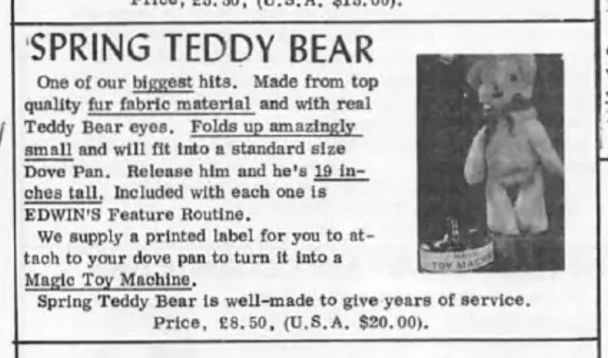 Vintage Supreme Magic Co Production Teddy Bear - Sprung Stage/Parlour Prop MINT