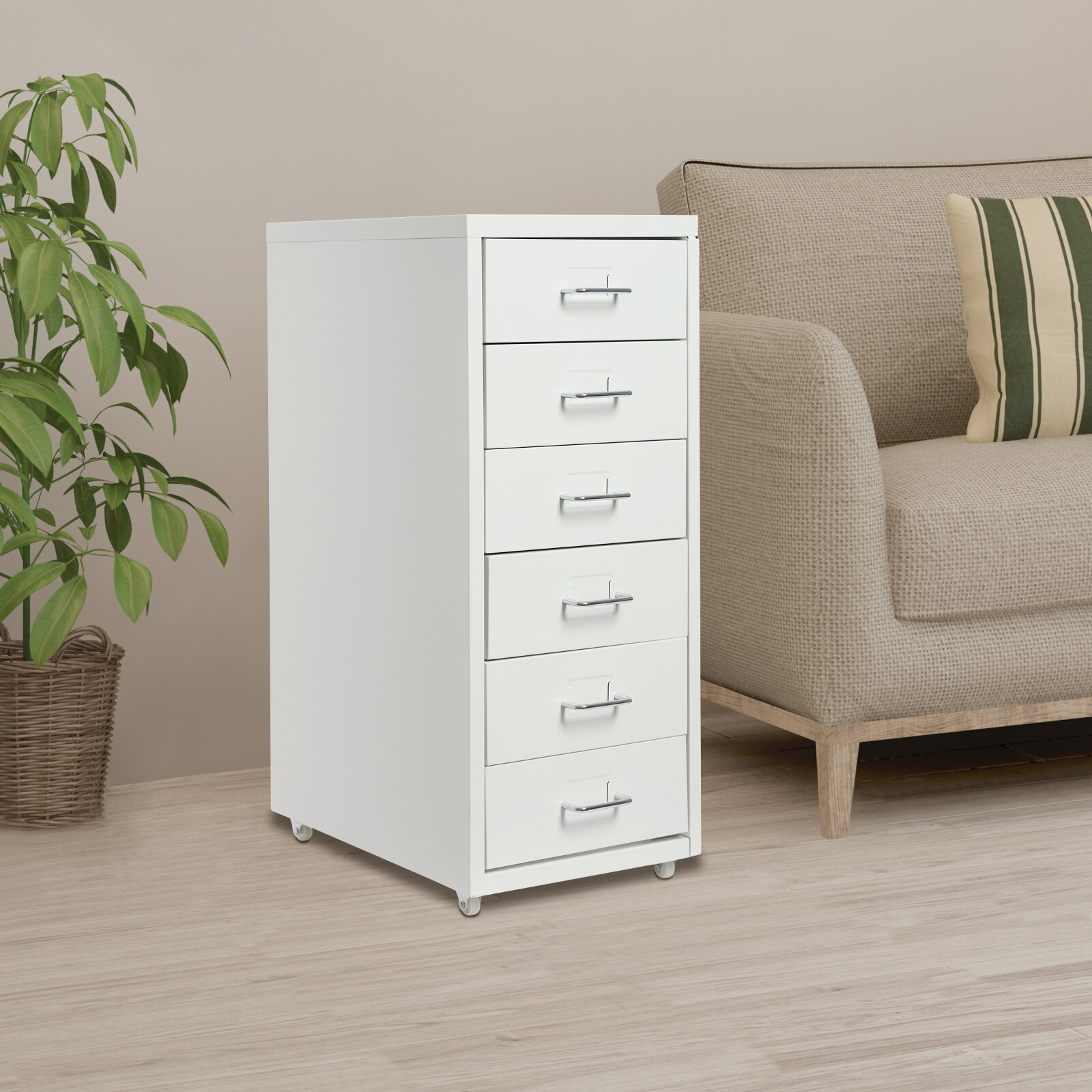 6 Drawer Filing Cabinet Metal Vertical File Cabinet Lockable Storage W/4 Wheels