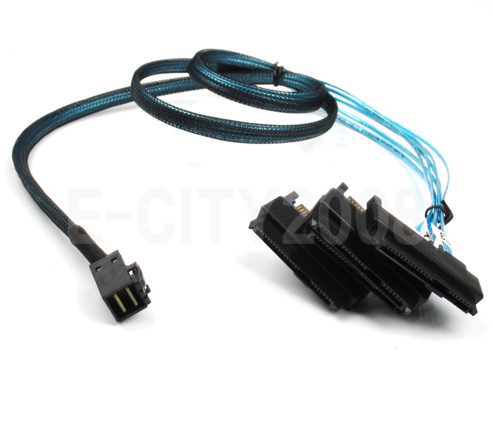 Mini SAS SFF-8643 to (4)29pin SFF-8482 Connector with SAS 15pin Power Port 1M