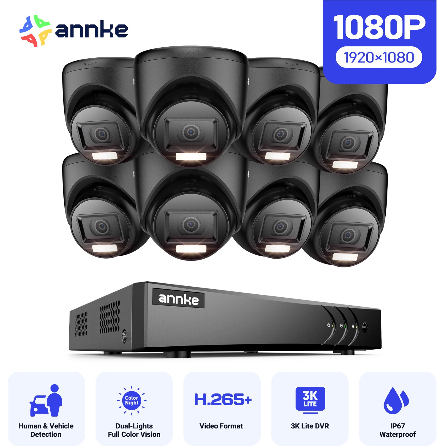 ANNKE 5MP Lite 8CH DVR Color 1080P Security Camera System Outdoor AI Detection