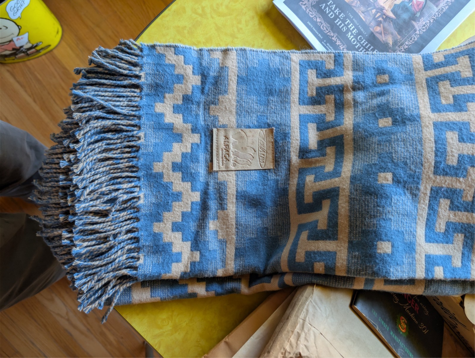 Peruvian blanket 49"x63" baby alpaca blue or red same pattern on both... new!