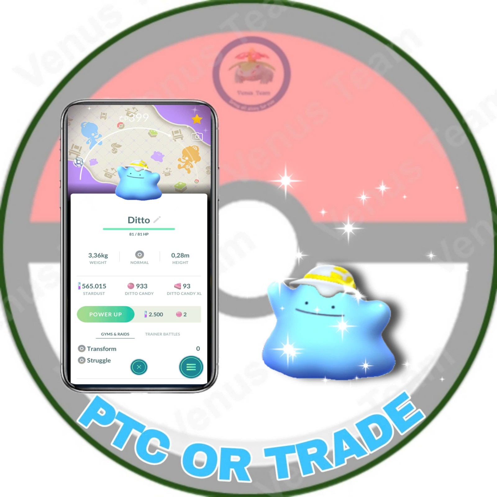 Pokémon Go ✨ Shiny Ditto Wearing A Hat / Cap Special Background ✨ PTC 80k Dust