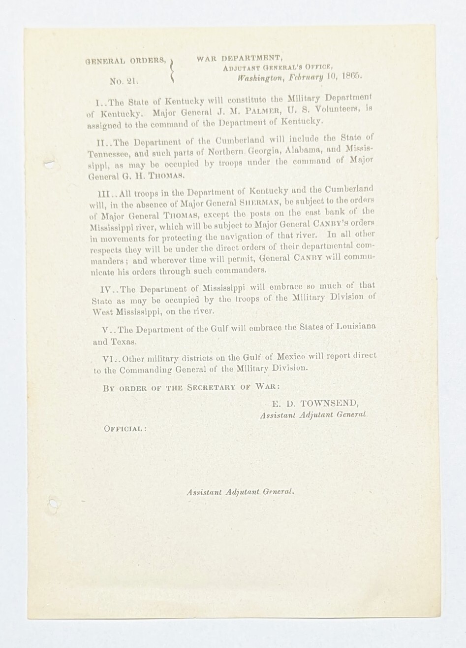 Feb 10 1865 Gen Orders No 21 - Movement of States in Departments & Command Chain