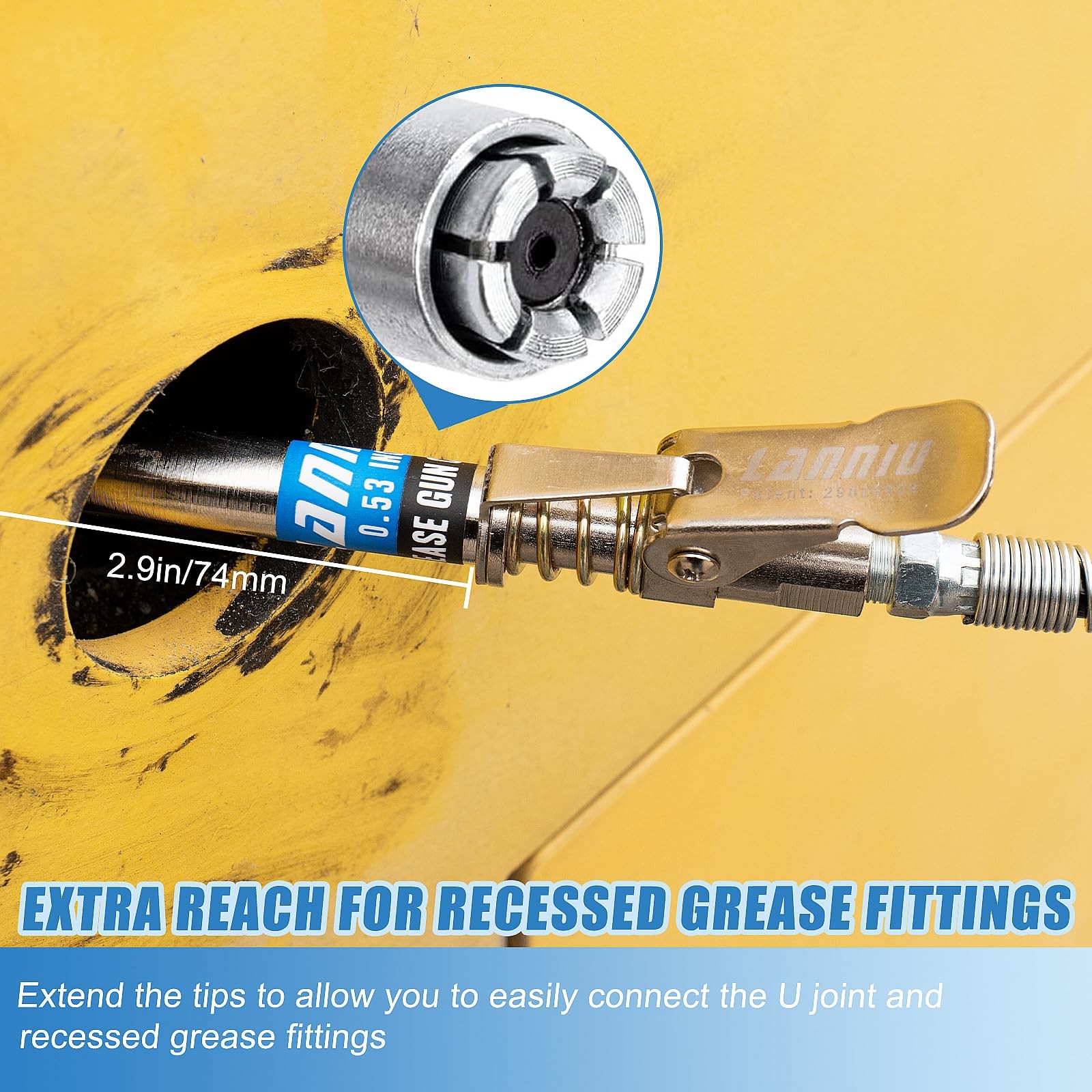 Grease Gun Coupler, Strong Lock & Extra Reach Grease Coupler, Heavy Fast Ship